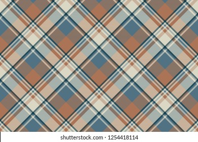 Tartan plaid pattern in beige and brown. Print fabric texture seamless. Check vector background.
