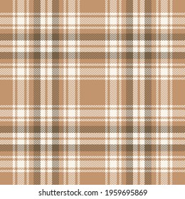 Tartan plaid pattern in beige and brown. Classic herringbone check plaid vector graphic for flannel shirt, scarf, blanket, duvet cover, other modern spring autumn winter fashion fabric print.