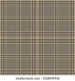 Tartan plaid pattern in black, gold brown, beige. Seamless glen check background vector for jacket, coat, skirt, trousers, other spring autumn winter everyday casual tweed fashion fabric design.