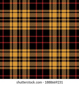 Tartan plaid pattern in black, mustard yellow, red. Autumn winter dark checked background for flannel shirt, skirt, blanket, throw, duvet cover, or other modern textile print.