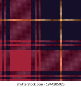 Tartan plaid pattern in black, red, yellow gold. Textured autumn winter seamless check graphic vector for flannel shirt, skirt, blanket, duvet cover, other modern fashion textile print.