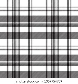 Tartan plaid pattern in black and white. Print fabric texture seamless. Check vector background.