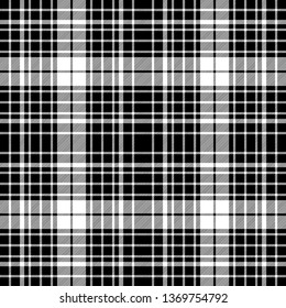 Tartan plaid pattern in black and white. Print fabric texture seamless. Check vector background.
