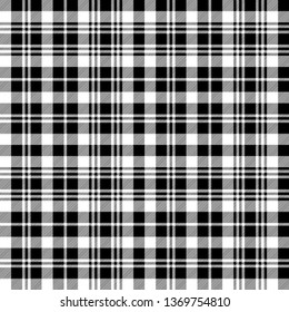 Tartan plaid pattern in black and white. Print fabric texture seamless. Check vector background.