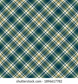 Tartan plaid pattern in blue, green, gold, off white. Herringbone textured multicolored seamless check plaid for skirt, flannel shirt, tablecloth, or other spring summer autumn winter textile print.