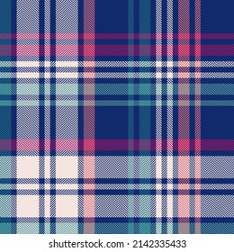 Tartan Plaid Pattern In Blue, Magenta Pink, Teal Green For Spring Summer Autumn Winter. Seamless Large Multicolored Herringbone Check Plaid For Scarf, Picnic Blanket, Duvet Cover, Other Fabric Print.