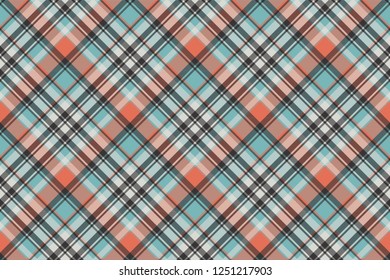 Tartan plaid pattern in blue and orange. Print fabric texture seamless. Check vector background.