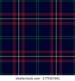 Tartan plaid pattern in blue, red, green, yellow. Seamless dark line check plaid textured graphic for scarf, flannel shirt, blanket, throw, or other Christmas and New year winter fabric design.