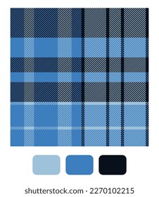 Tartan plaid pattern in blue. Seamless textured bright tartan vector for fashion textiles, wallpaper, banner, packaging.