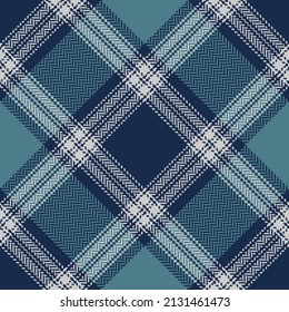 Tartan plaid pattern in blue, teal green, grey. Herringbone seamless stitched diagonal check for flannel shirt, blanket, skirt, scarf, other modern spring summer autumn winter fashion textile print.
