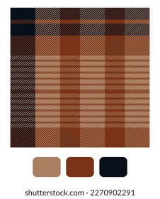 Tartan plaid pattern in brown and black. Seamless textured bright tartan vector for fashion textiles, wallpaper, banner, packaging.