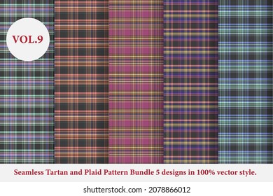 Tartan and Plaid Pattern Bundle Vol.9,Buffalo Plaid Pattern Vector,Tartan Fabric background wallpaper,Monochrome tartan patterns collection Vector,Seamless tartan plaid pattern