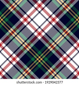Tartan Plaid Pattern. Christmas Check Vector In Navy Blue, Red, Green, Yellow. Seamless Herringbone Texture For Blanket, Duvet Cover, Scarf, Other Trendy Winter Holiday Fashion Textile Print.