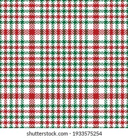 Tartan plaid pattern Christmas tweed in red, green, white. Seamless glen check background vector for jacket, coat, skirt, trousers, tablecloth, other modern winter holiday fashion fabric design.