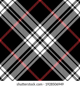 Tartan plaid pattern classic in black, red, white. Striped patterned seamless check plaid graphic background art for flannel shirt, blanket, duvet cover, scarf, other autumn winter textile print.