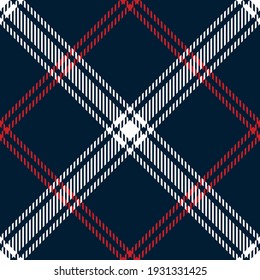 Tartan plaid pattern classic in navy blue, red, white. Seamless dark check graphic for scarf, flannel shirt, blanket, skirt, other modern spring sumemr autumn winter fashion fabric design.