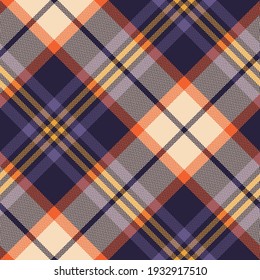 Tartan plaid pattern colorful in purple, orange, yellow. Herringbone large check graphic vector texture for scarf, blanket, throw, duvet cover, other trendy spring autumn winter fashion textile print.
