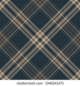 Tartan plaid pattern in dark brown and beige. Textured autumn winter seamless check graphic vector background for menswear flannel shirt, or other trendy everyday casual fashion fabric design.