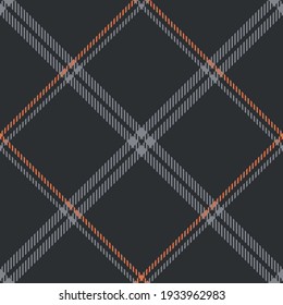 Tartan plaid pattern in dark grey and orange. Seamless check background vector texture for autumn winter skirt, scarf, flannel shirt, blanket, other everyday fashion fabric design.