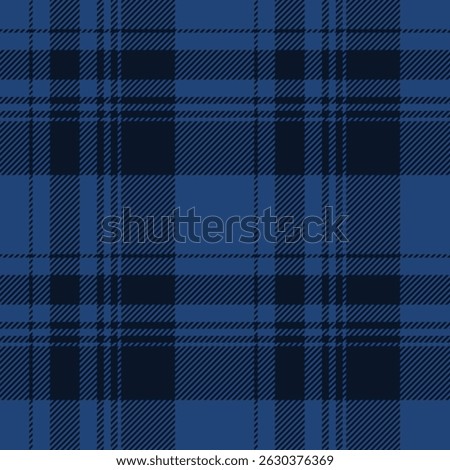 Tartan plaid pattern in dark navy blue. Vector straight seamless check pattern for plaid fabric, flannel shirt, blanket, clothes, skirt, tablecloth, textile.