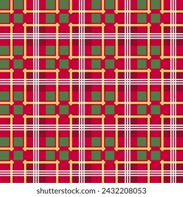Tartan Plaid Pattern Fabric Design Red White Green Yellow Vector illustration Printed Clothing Pants Shirts Ethnic Multipurpose cloth Tablecloths Textile industry Christmas and more.
