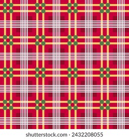 Tartán a cuadros Patrón de diseño de tela Rojo Blanco Verde Amarillo Ilustración vectorial Impreso Ropa Pantalones Camisas Étnico Multiusos Manteles Industria textil Navidad y más.