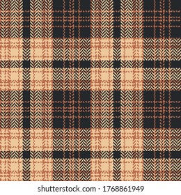 Tartan plaid pattern. Fashion check herringbone seamless texture in dark brown, orange, beige for skirt, dress, or other modern autumn winter textile print.