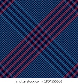 Tartan plaid pattern glen in blue and red. seamless textured houndstooth dark check plaid for skirt, blanket, throw, duvet cover, or other modern autumn winter fashion textile print.