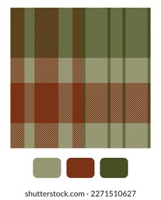 Tartán trenzado en verde y marrón. Vector de tartán brillante sin textura para textiles de moda, papel pintado, pancarta, embalaje.