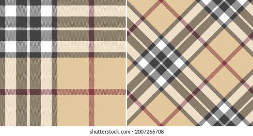 Tartan plaid pattern in grey, beige, red, white. Seamless traditional Thomson tartan check graphic vector for scarf, carpet, rug, blanket, duvet cover, other spring summer autumn winter textile print.