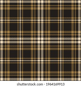 Tartan plaid pattern herringbone in black, gold brown, beige. Seamless check graphic vector for menswear and womenswear flannel shirt, skirt, other modern spring autumn winter fashion textile print.