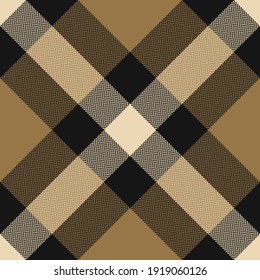 Tartan plaid pattern herringbone large in black, gold brown, beige. Seamless textured dark check plaid graphic art for autumn winter blanket, throw, duvet cover, other modern fashion textile print.