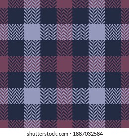 Tartan plaid pattern. Herringbone textured checked graphic in dark blue, pink, and purple for flannel shirt, skirt, pyjamas, blanket, or other modern autumn winter textile print.