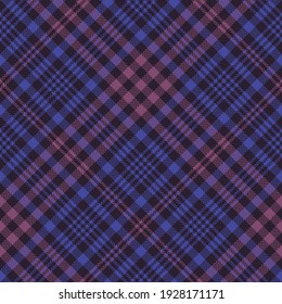 Tartan plaid pattern herringbone textured dark tweed in purple and pink. Seamless large diagonal background vector for skirt, blanket, duvet cover, scarf, other autumn winter fashion textile design.