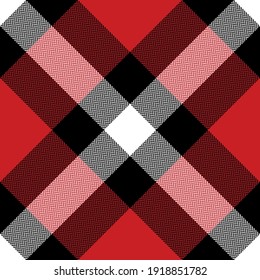 Tartan plaid pattern large in black, red, white. Seamless herringbone textured check plaid graphic art background for blanket, throw, duvet cover, other trendy casual everyday fashion textile print.