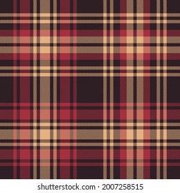 Tartan plaid pattern in maroon brown, burgundy red, beige for blanket, duvet cover, throw, carpet, rug, scarf. Large dark seamless herringbone plaid texture background design. Print for autumn winter.