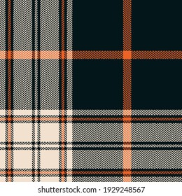 Tartan plaid pattern menswear in brown, orange, off white. Herringbone seamless large dark check plaid graphic for flannel shirt, blanket, other modern autumn winter everyday textile print.