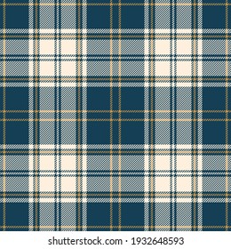 Tartan plaid pattern menswear fashion in blue, gold, off white. Striped textured seamless check graphic vector for flannel shirt, throw, other trendy spring autumn winter everyday textile print.