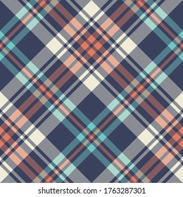 Tartan plaid pattern. Multicolored vector herringbone check plaid for blanket, throw, duvet cover, flannel shirt, or other modern spring, autumn, winter textile design.