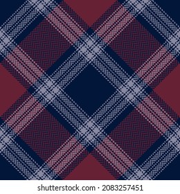 Tartan plaid pattern in navy blue, red, purple lilac. Herringbone seamless stitched dark diagonal check for flannel shirt, blanket, duvet cover, scarf, other modern spring autumn winter textile print.