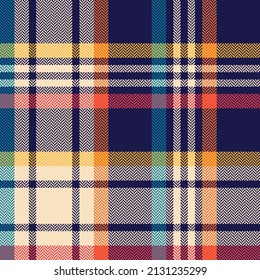 Tartan plaid pattern in navy blue, orange, red, yellow, beige. Herringbone textured seamless large Scottish tartan check for scarf, blanket, duvet cover, other for spring autumn winter textile print.