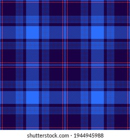 Tartan Plaid Pattern Ombre In Bright Blue And Red. Seamless Textured Check Graphic Vector Texture For Flannel Shirt, Skirt, Blanket, Throw, Other Modern Autumn Winter Fashion Fabric Print.