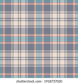 Tartan plaid pattern pastel in grey, pink, turquoise, white. Seamless herringbone textured dark check plaid for skirt, flannel shirt, throw, other modern spring autumn winter fashion textile print.