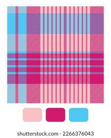 Tartán trenzado en rosa y azul. Vector de tartán brillante sin textura para textiles de moda, papel pintado, pancarta, embalaje.
