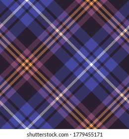 Tartan plaid pattern in purple, orange, pink. Seamless herringbone textured check plaid graphic for flannel shirt, skirt, blanket, thow, or other modern autumn textile print.