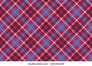 Tartan plaid pattern in red and blue. Print fabric texture seamless. Check vector background.