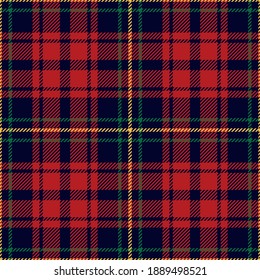 Tartan plaid pattern in red, green, blue, yellow. Seamless multicolored checked textured plaid graphic for winter flannel shirt, blanket, skirt, duvet cover, or other modern Christmas fabric design.