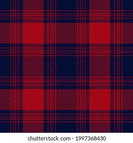 Tartan Plaid Pattern In Red And Navy Blue. Seamless Dark Autumn Winter Fashion Check Plaid Background Vector For Flannel Shirt Or Other Modern Textile Print. Striped Ombre Texture.