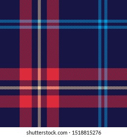 Tartan plaid pattern seamless background. Dark blue, red, and beige herringbone check plaid texture for flannel shirt, blanket, throw, or other modern classic textile design.