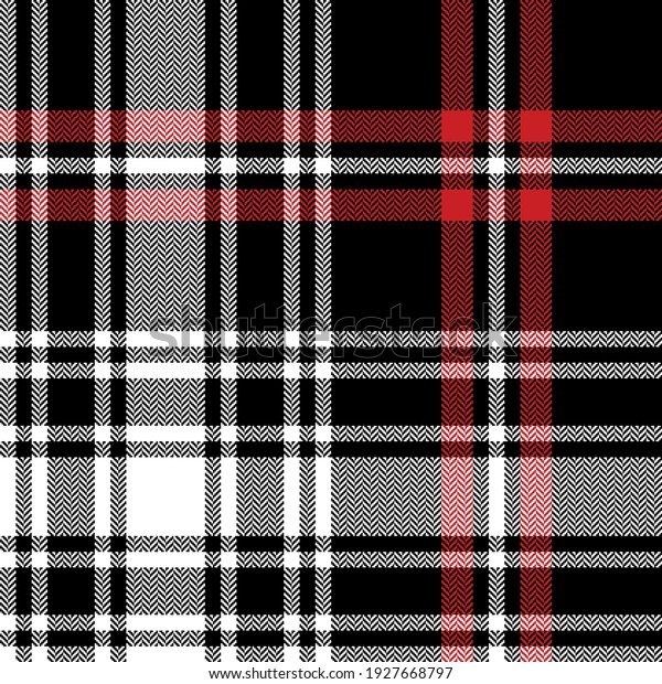 Tartan plaid pattern seamless in black, red,\
white. Seamless herringbone textured dark large check graphic for\
skirt, flannel shirt, throw, blanket, other modern autumn winter\
fashion textile print.